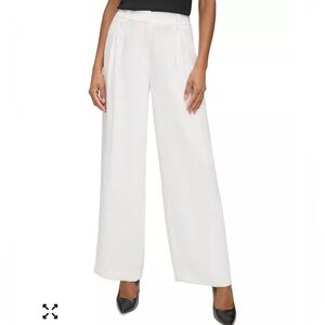 KARL LAGERFELD PARIS Women's Pleated Wide-Leg Pants Soft White Size 6
